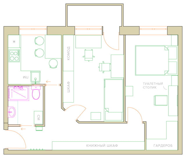 Réaménagement d'un appartement de deux pièces dans un immeuble Khrouchtchev