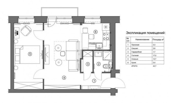 Réaménagement d'un appartement de deux pièces dans un immeuble Khrouchtchev