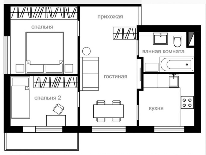 réaménagement d'un appartement Khrouchtchevka de deux pièces