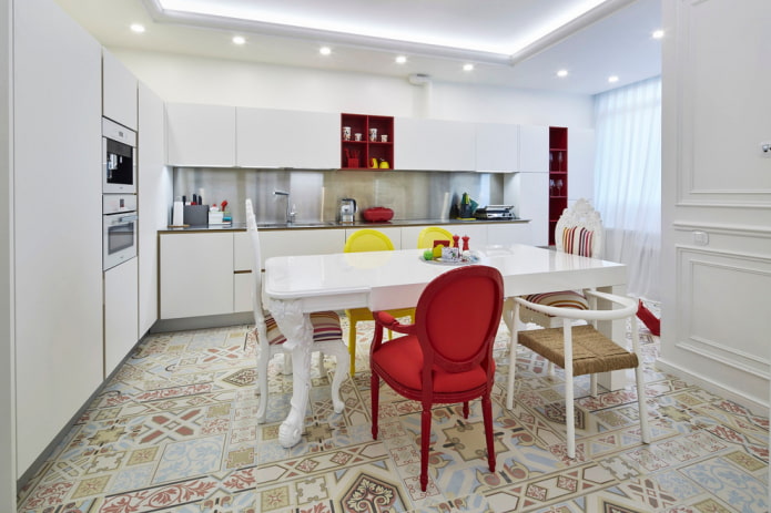 Carrelage de sol à motifs dans une cuisine