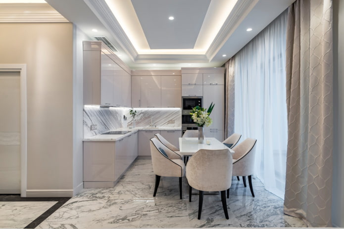 carrelage de sol en marbre dans l'intérieur de la cuisine