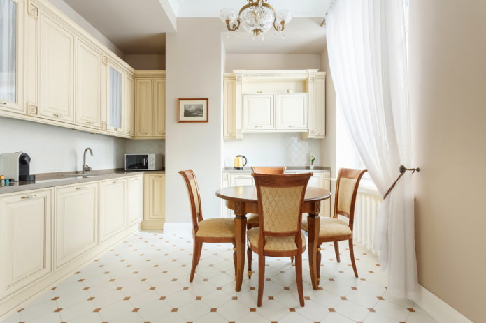 Carrelage de sol avec inserts dans la cuisine