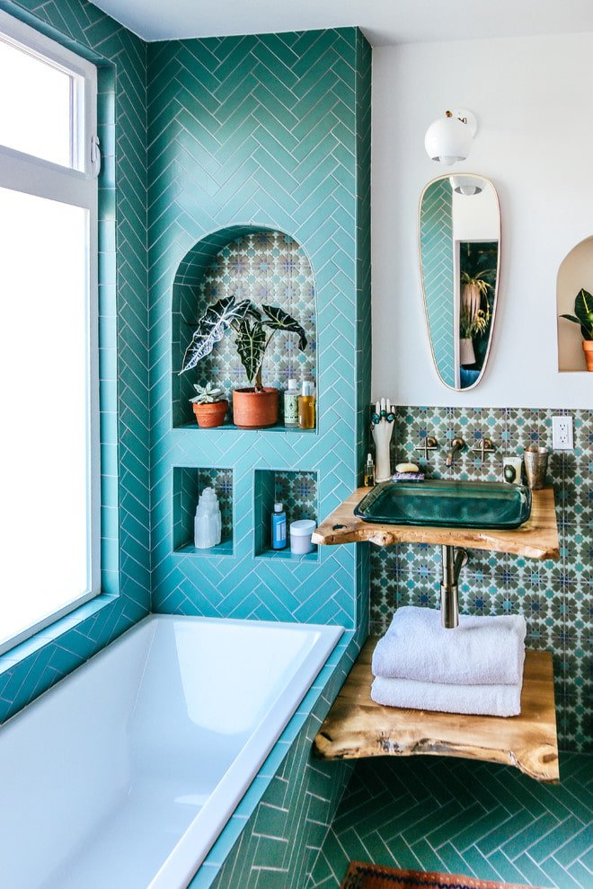 Carrelage diagonal turquoise