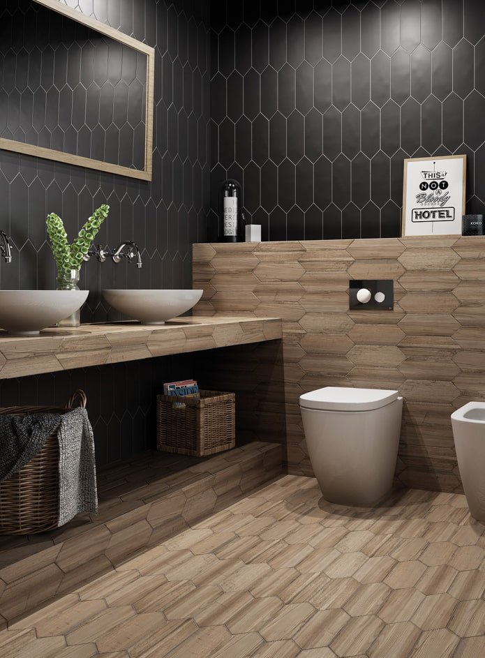 Carrelage imitation bois dans une salle de bain