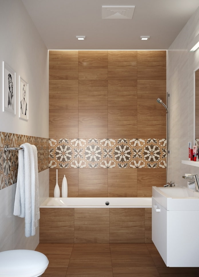 Design de carrelage en bois dans la salle de bain