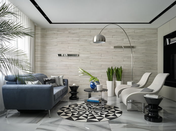 Carrelage au sol et au mur dans le salon