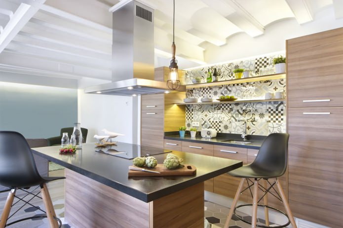 carrelage patchwork sur un tablier de cuisine