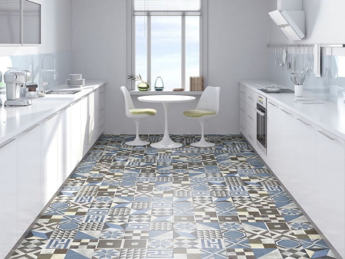 Carrelage patchwork dans la cuisine, style minimaliste