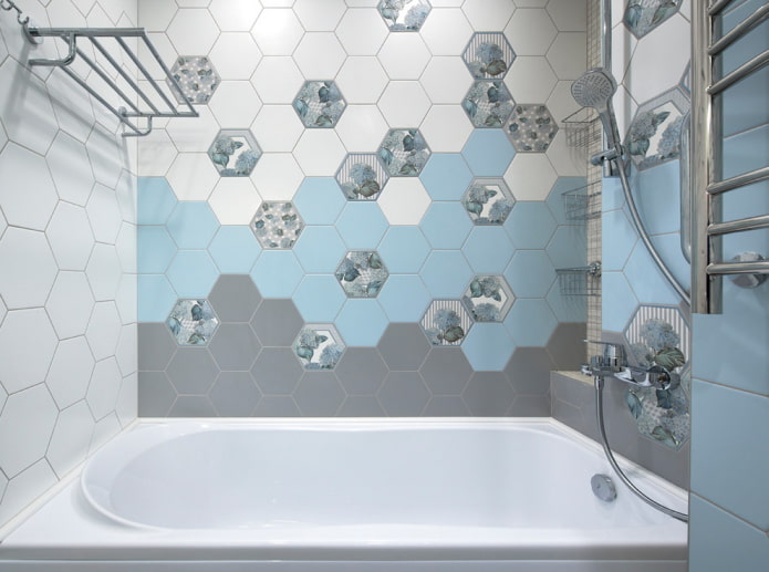 Finition carrelage nid d'abeille dans la salle de bain