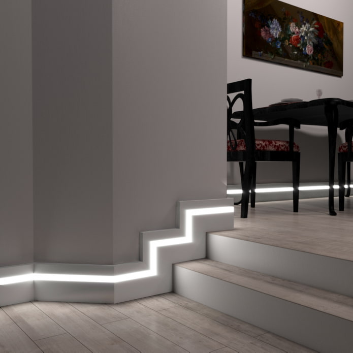 Éclairage au sol avec bande LED à l'intérieur