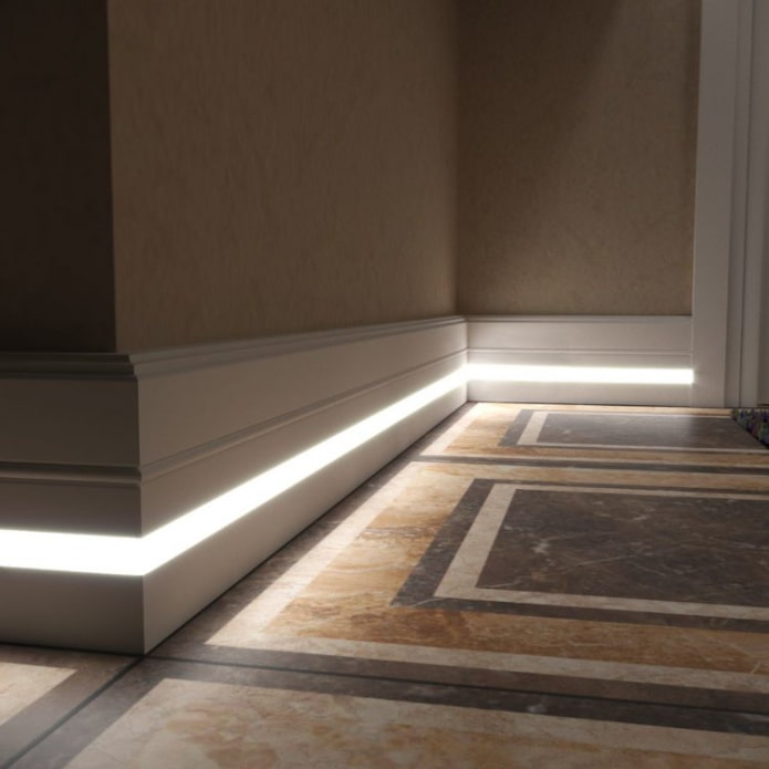 Éclairage au sol avec bande LED à l'intérieur