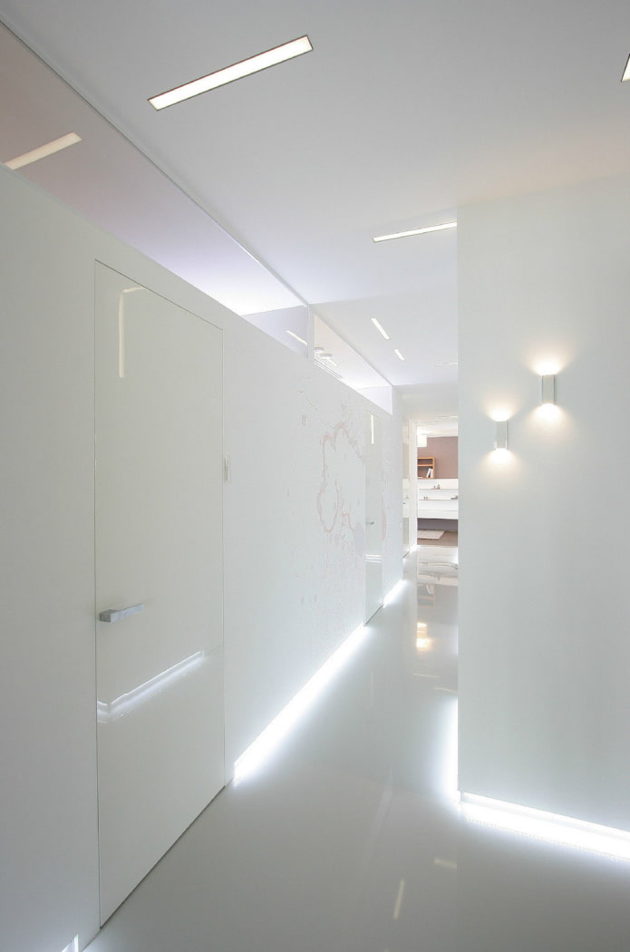 Éclairage au sol à l'intérieur du couloir