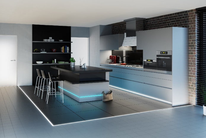 Éclairage au sol dans la cuisine