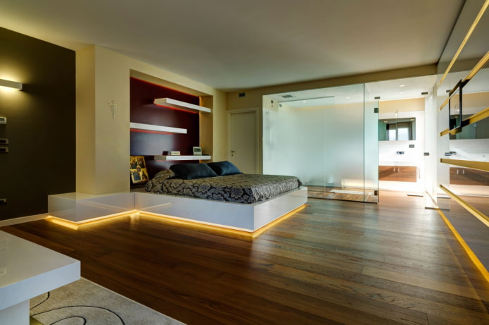 Éclairage au sol avec cordon néon à l'intérieur