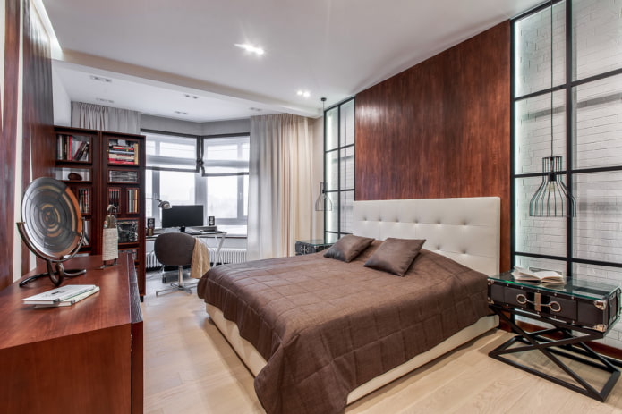 lit avec un couvre-lit de style loft