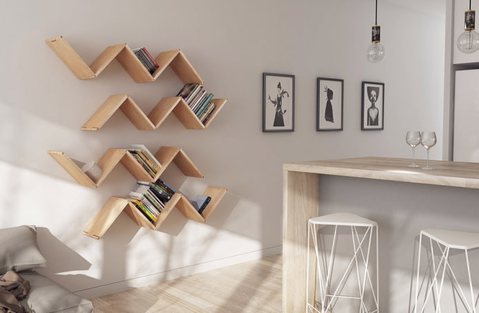 Étagères murales en zigzag à l'intérieur