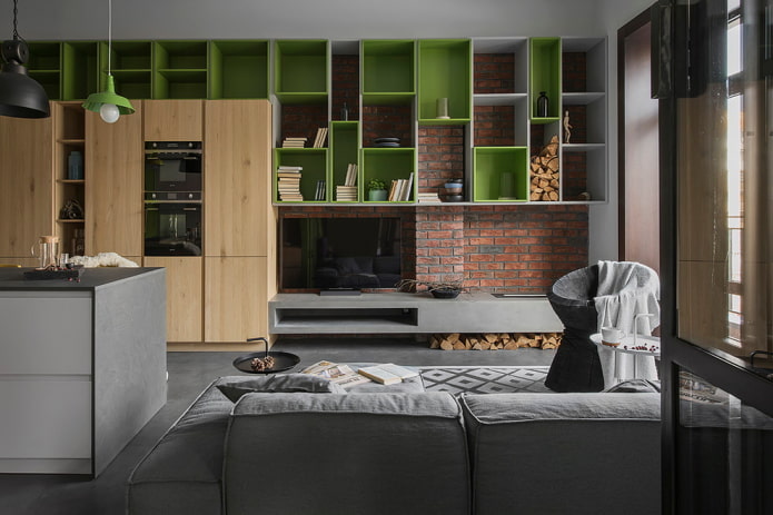 Étagères murales dans un intérieur de style loft
