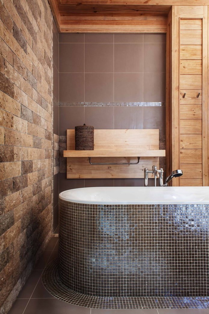 Étagère au-dessus d'une baignoire ronde