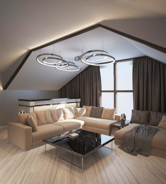 conception de plafond dans le grenier dans un style moderne