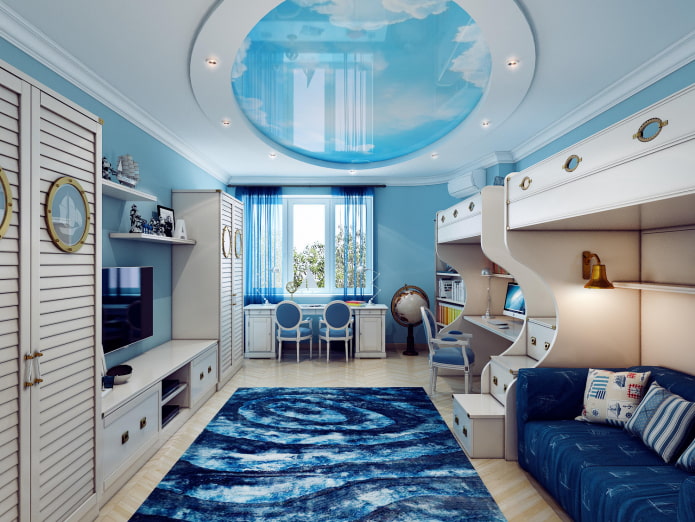 Structure du plafond dans une chambre d'enfant de style nautique