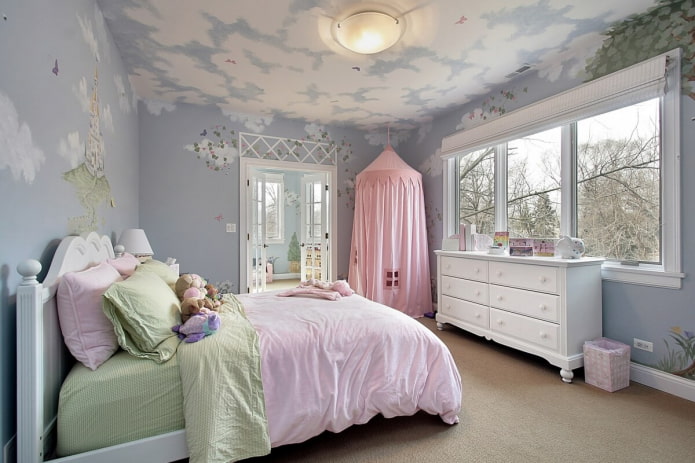 peinture au plafond dans une chambre d'enfant