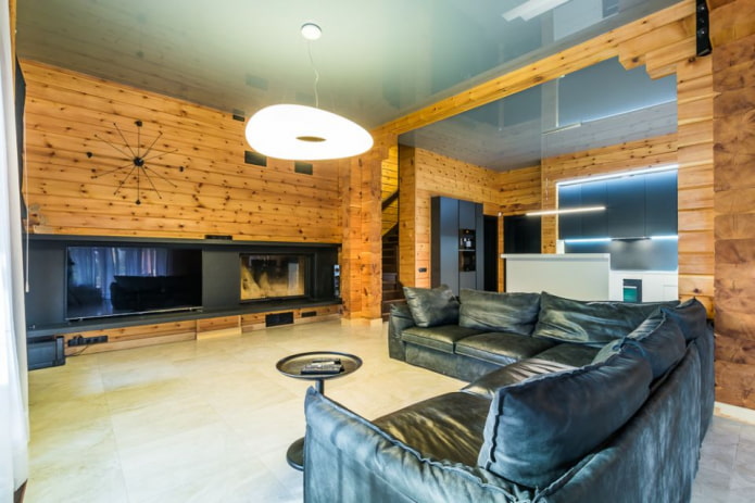 Plafond tendu gris dans le salon