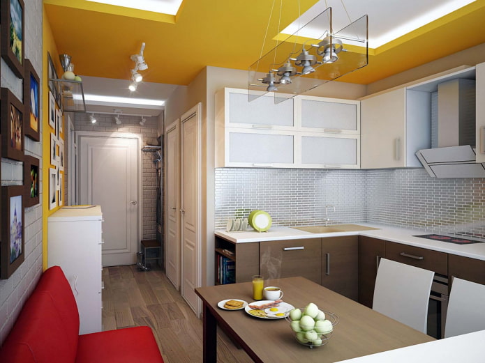 Aménagement de plafond dans un couloir et une cuisine combinés