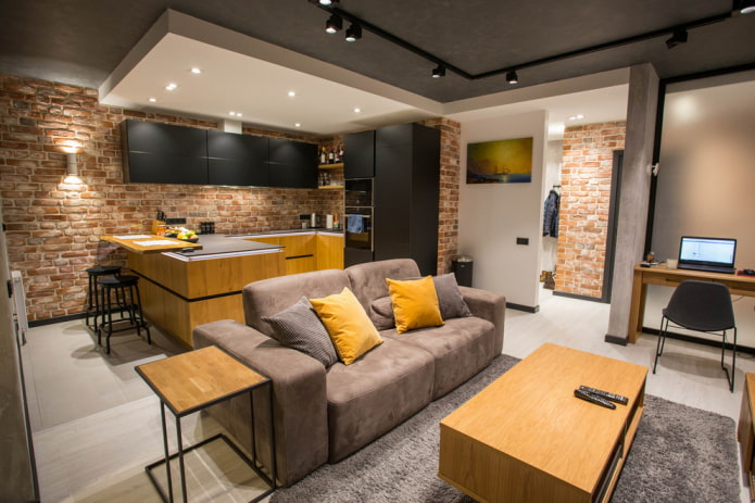 Plafond combiné à l'intérieur de la cuisine-salon