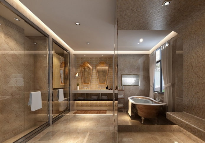 plafond flottant dans la salle de bain