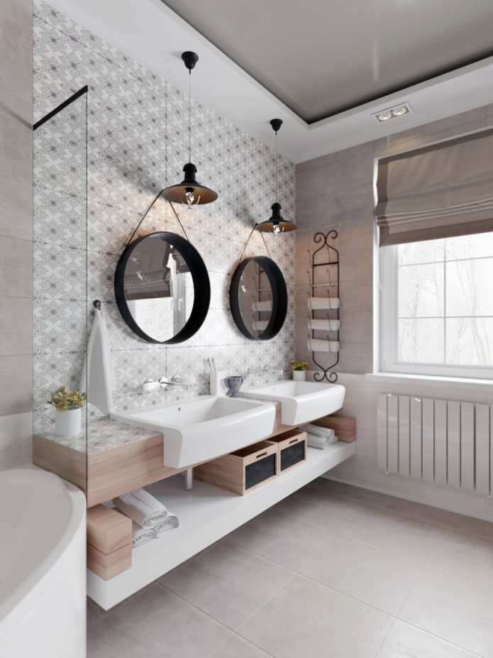 plafond à deux niveaux dans l'intérieur de la salle de bain
