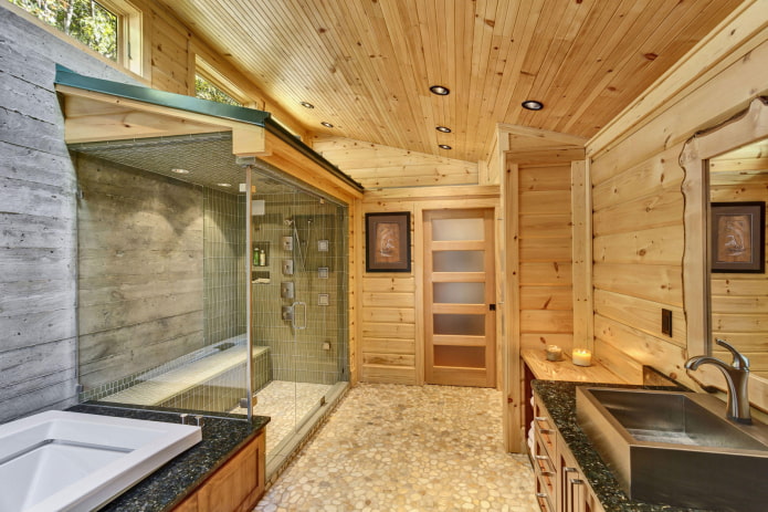 Design de plafond dans une salle de bain de style loft