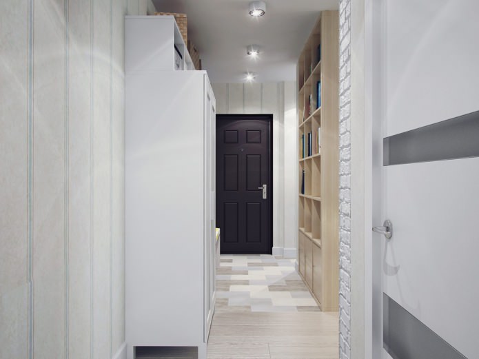 zonage du couloir et du salon avec une étagère