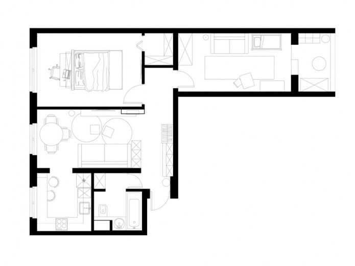 Réaménagement d'un appartement de trois pièces de 60 m² dans un immeuble typique de la série II-49