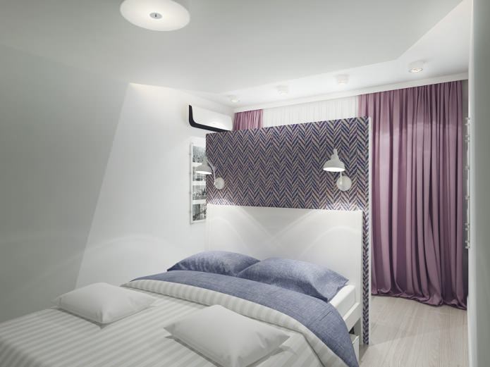 intérieur de chambre avec rideaux violets
