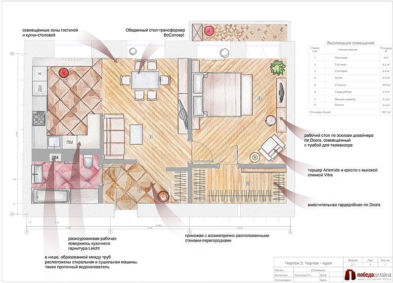 Projet d'un appartement de deux pièces de 57 m².
