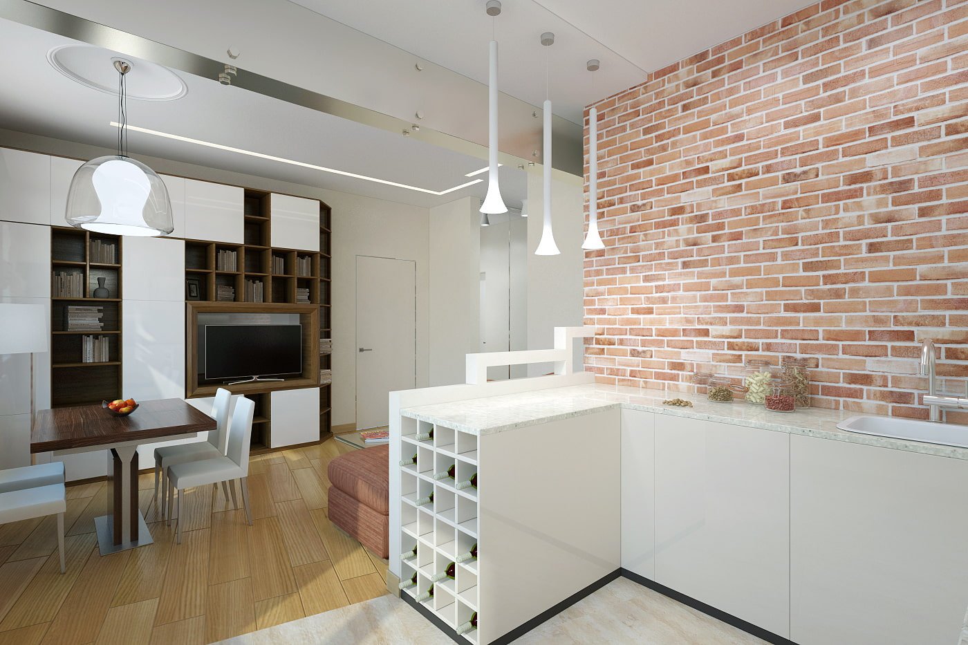 Cuisine-salon dans un appartement de deux pièces