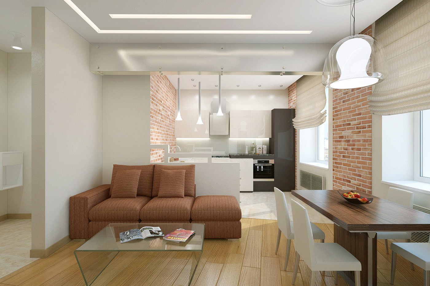 Cuisine-salon dans un appartement de deux pièces