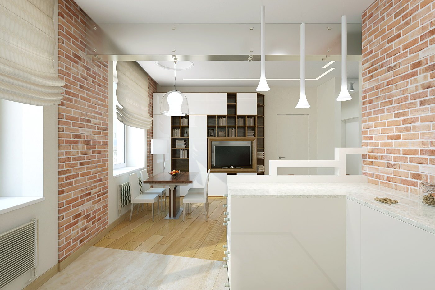 Cuisine-salon dans un appartement de deux pièces