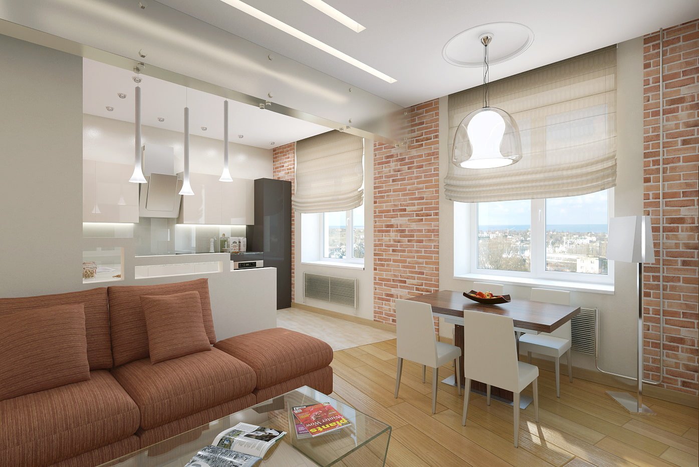 Cuisine-salon dans un appartement de deux pièces