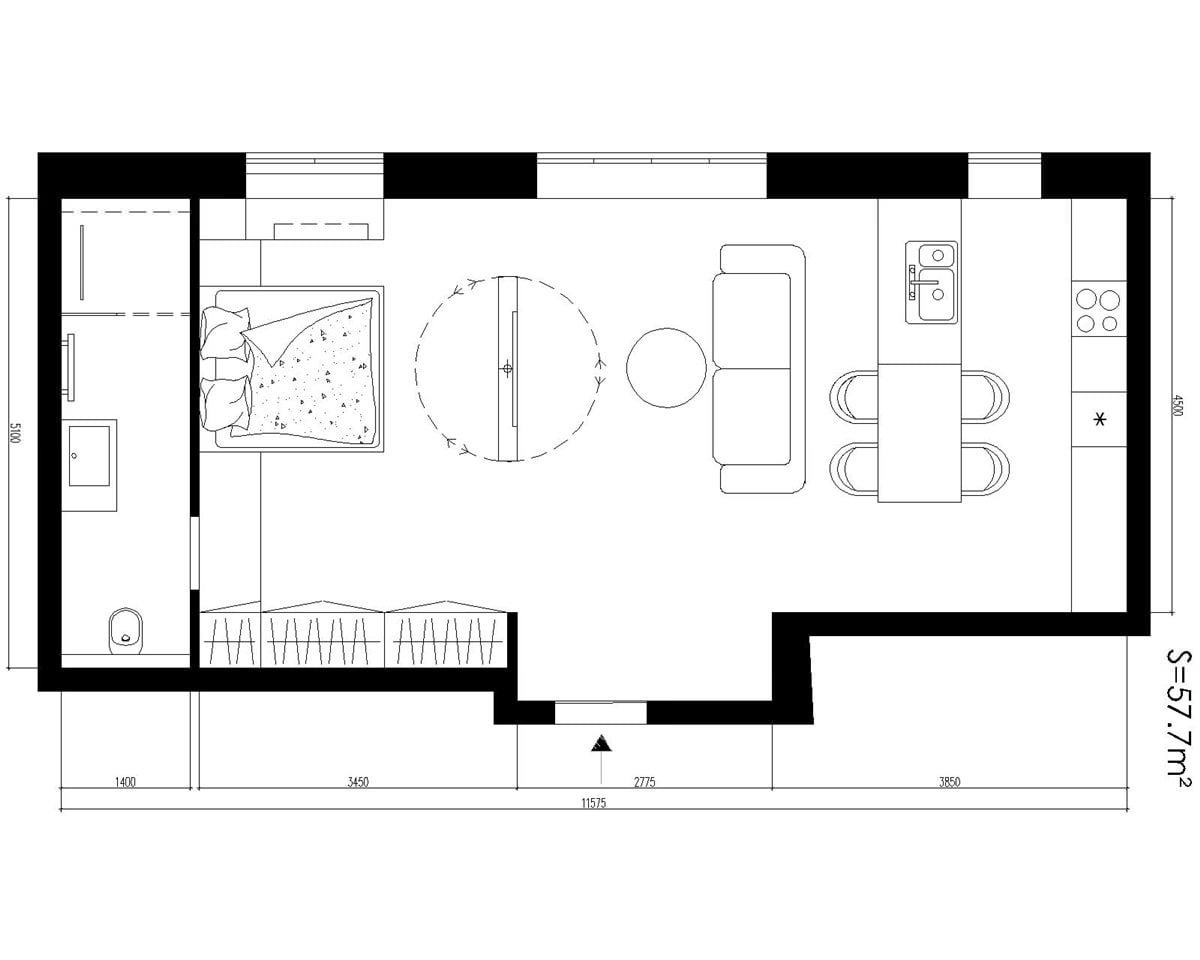 Aménagement d'un espace de 57 m². Studio