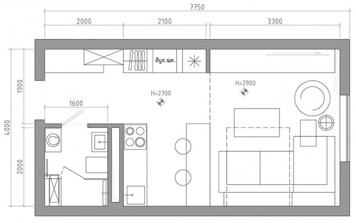 Aménagement studio 29 m².