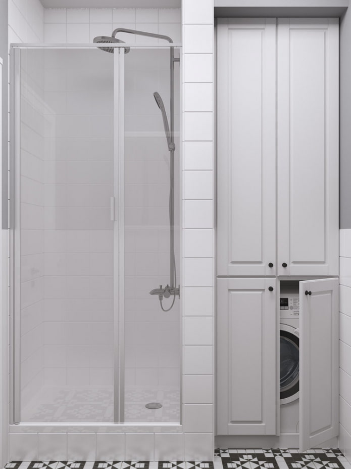 Douche et meuble pour le lave-linge