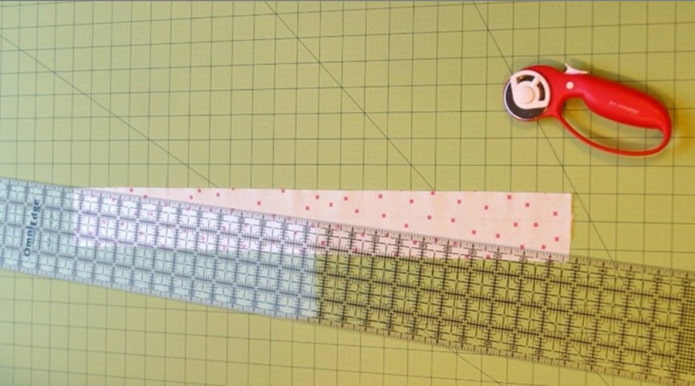 dividing the fabric diagonally