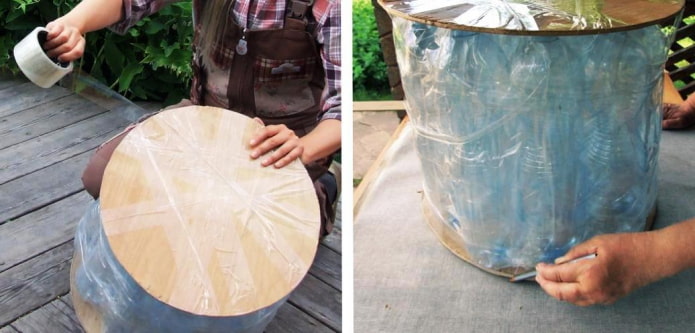 pouf from bottles