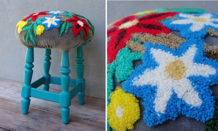 Pouf fait d'un tabouret