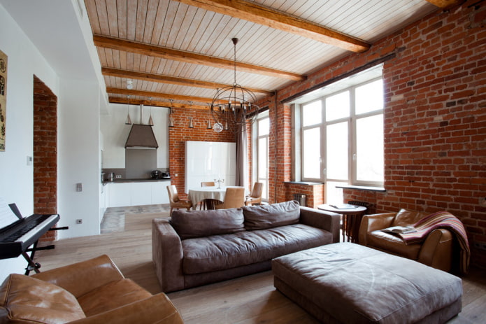 pouf dans un intérieur de style loft