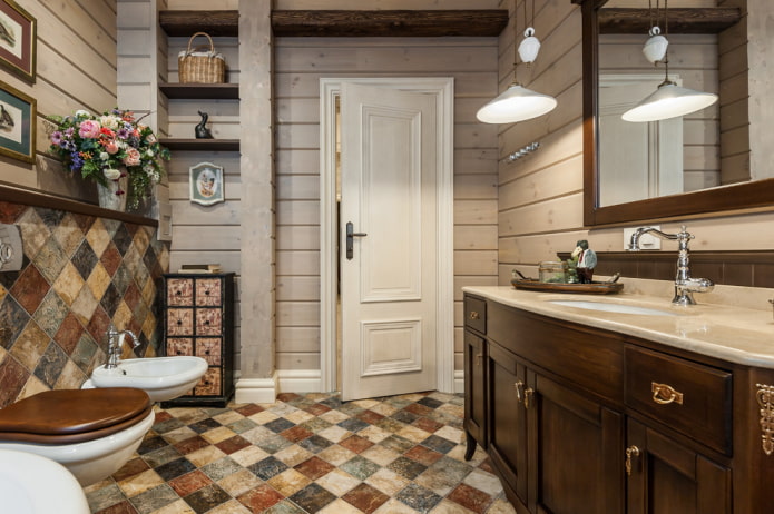 carrelage diagonal dans la salle de bain