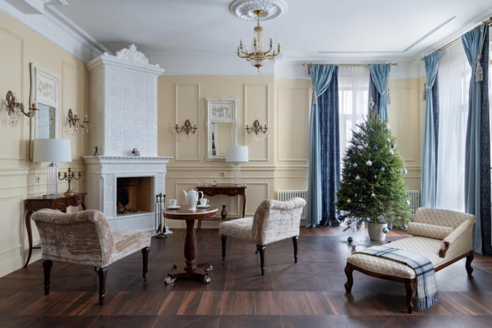 salon avec cheminée d'angle