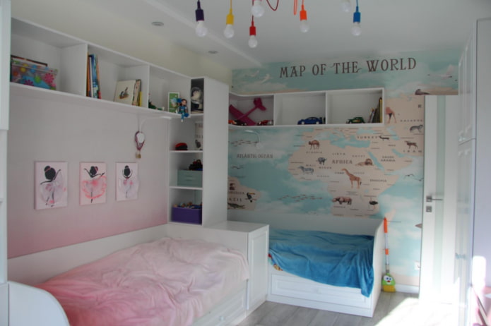 rangement dans la chambre d'enfant pour deux