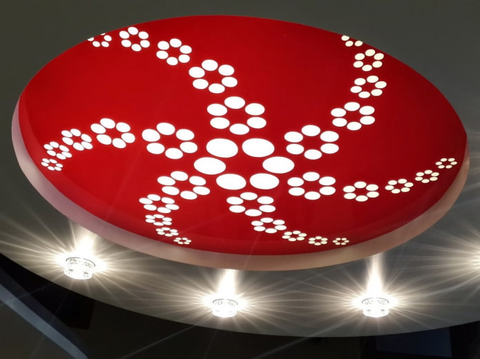 plafond tendu sculpté rouge
